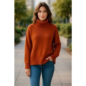 Bryn Walker Orange Funnel Turtleneck Sweater 100% Cotton Size Small